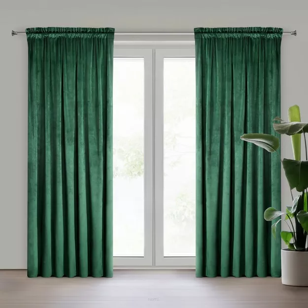 Zasłona na taśmie 140x270 MELANIE welwetowa butelkowa zieleń o aksamitnej strukturze