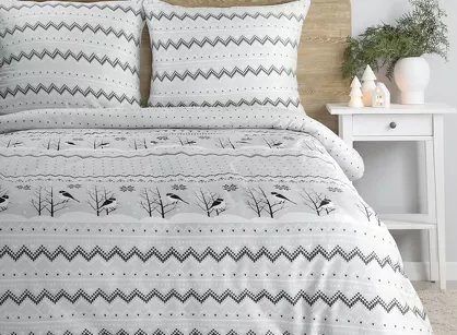 Pościel świąteczna 140x200 TASHA biało stalowa subtelny nadruk z satyny bawełnianej