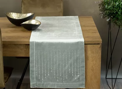 Bieżnik welwetowy 35x220 ROYAL 3 srebrny zdobiony kryształkami