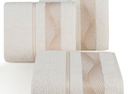 Ręcznik bawełniany 50x90 SYLWIA 2 kremowy z bordiurą żakardową w falujący wzór