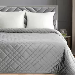 Narzuta welwetowa 220x240 RIA 6 srebrna przeszywana grubą nicią zdobiona wzorem geometrycznym