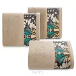 Ręcznik 70x140 EVA 15 Eva Minge beżowy zdobiony bordiurą z designerskim wzorem w motyle z kolekcji Premium 500 g/m2 - 6