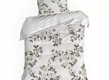 Pościel z mikrowłókna 140x200 INGA kremowa z wzorem brązowych kwiatów Design 91