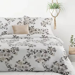 Pościel z mikrowłókna 140x200 INGA kremowa z wzorem brązowych kwiatów Design 91