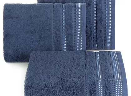 Ręcznik 70x140 POLA chabrowy z kolorową bordiurą zakończoną stebnowaniem 500 g/m2