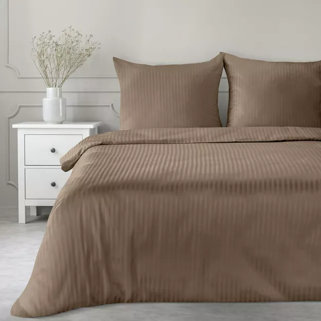 Pościel satynowa 140x200 VERA jednokolorowa gładka terra w prążki