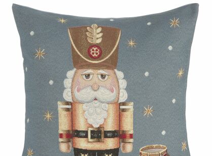Poszewka świąteczna 45x45 6082 gobelinowa popielata dziadek do orzechów