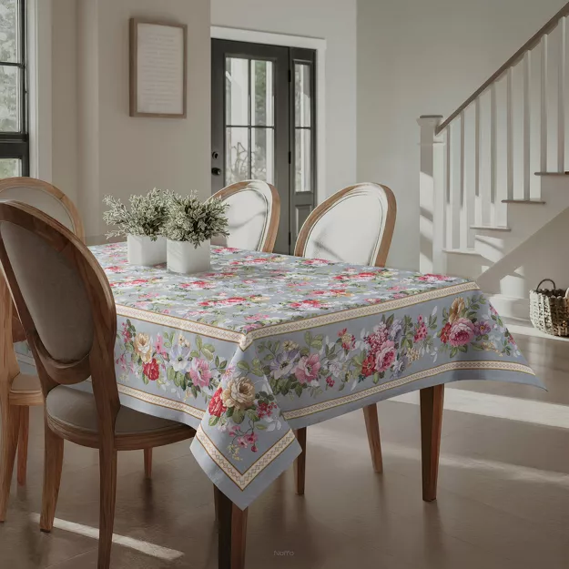 Obrus gobelinowy 140x180 4088 popielaty różowy wzór kwiatu wiśni