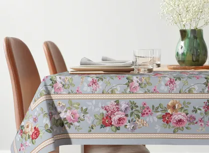 Obrus gobelinowy 140x180 4088 popielaty różowy wzór kwiatu wiśni