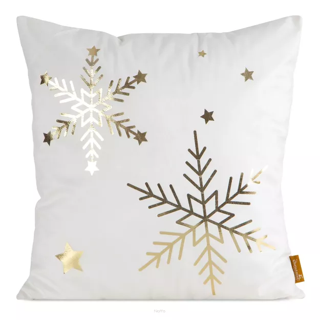 Poszewka świąteczna 45x45 237D welwetowa biała z motywem szampańskiej śnieżynki