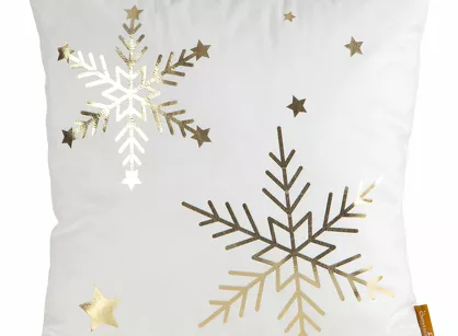 Poszewka świąteczna 45x45 237D welwetowa biała z motywem szampańskiej śnieżynki