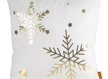 Poszewka świąteczna 45x45 237D welwetowa biała z motywem szampańskiej śnieżynki
