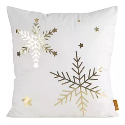 Poszewka świąteczna 45x45 237D welwetowa biała z motywem szampańskiej śnieżynki