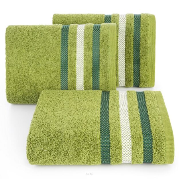 Ręcznik bawełniany 50x90 GRACJA oliwkowy z welurową bordiurą w 3 pasy z dodatkiem lśniącej nici