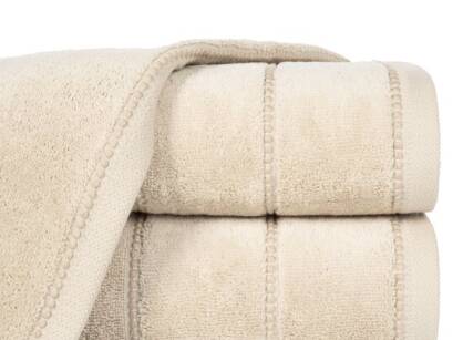 Ręcznik bawełniany 30x50 MARI beżowy z welurową bordiurą w pasy