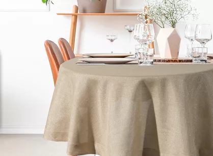 Obrus bawełniany fi 150 STELLA 1 złoty zdobiony kantą z wplecioną nicią złotą