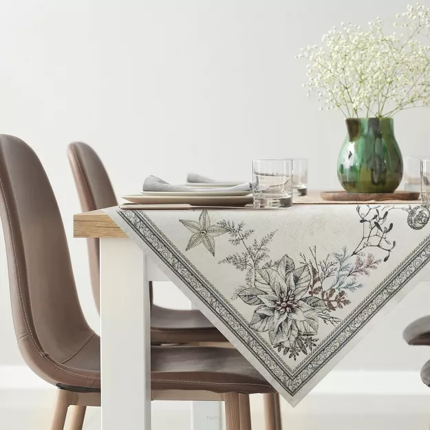 Obrus świąteczny 140x180 CANDL gobelinowy popielaty subtelny blask