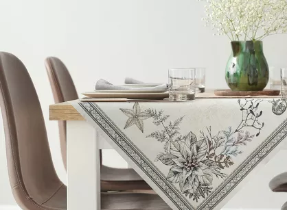 Obrus świąteczny 140x180 CANDL gobelinowy popielaty subtelny blask