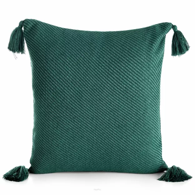 Poszewka dekoracyjna 45x45 POLY 3 ciemna zieleń jednokolorowa z pomponami