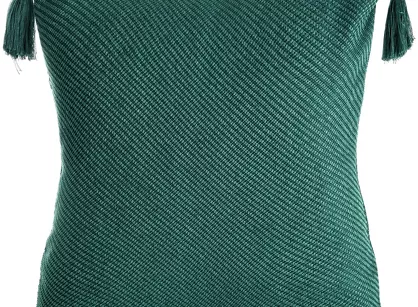 Poszewka dekoracyjna 45x45 POLY 3 ciemna zieleń jednokolorowa z pomponami