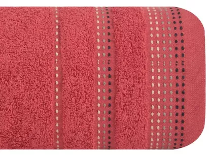 Ręcznik 30x50 POLA czerwony z kolorową bordiurą zakończoną stebnowaniem 500 g/m2