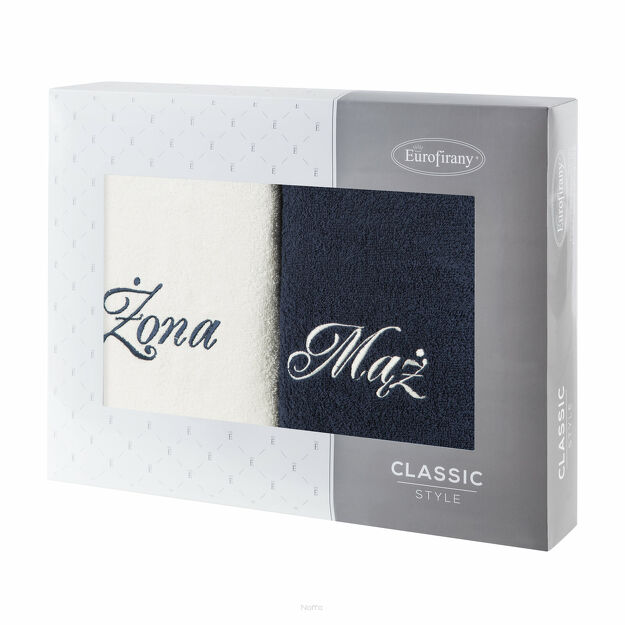 Komplet ręczników 2x50x90 MĄŻ ŻONA białe granatowe