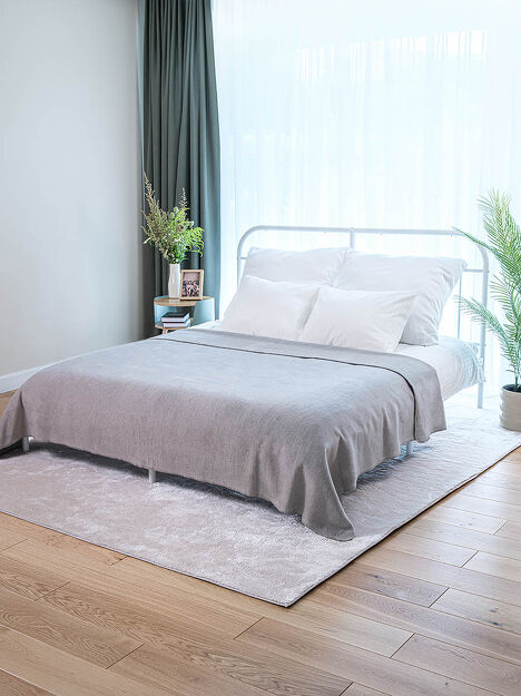 Koc bawełniany 180x220 0293-23 argento jasny szary gładki wykończony szydełkiem