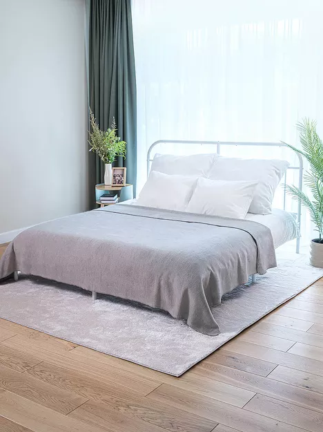 Koc bawełniany 180x220 0293-23 argento jasny szary gładki wykończony szydełkiem