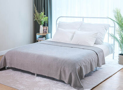 Koc bawełniany 180x220 0293-23 argento jasny szary gładki wykończony szydełkiem