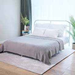 Koc bawełniany 180x220 0293-23 argento jasny szary gładki wykończony szydełkiem