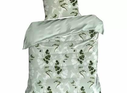 Pościel satynowa 140x200 SPRING 97 jasna zieleń z wzorem zielonych liści z kolekcji Classic