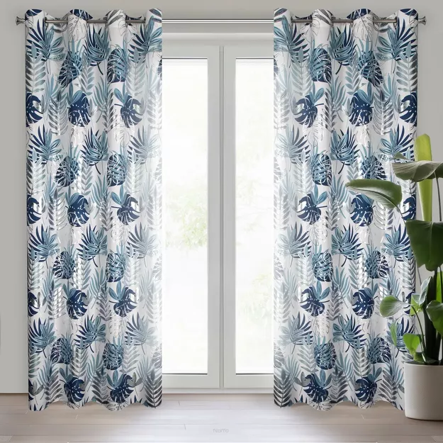 Zasłona na przelotkach 140x250 MALTA granatowa ze srebrnym nadrukiem botanicznym