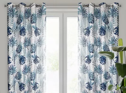 Zasłona na przelotkach 140x250 MALTA granatowa ze srebrnym nadrukiem botanicznym