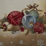 Obrus świąteczny 140x180 4069 gobelinowy beżowy z bombkami i połyskującą nicią złotą - 4