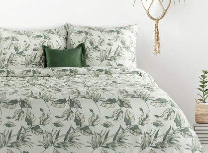 Pościel z mikrowłókna 160x200 DONNA biała zielona wzór kwiatowy Design 91