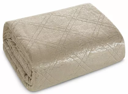Narzuta welwetowa 220x240 LUIZ beżowa błyszcząca srebrny przecierany wzór