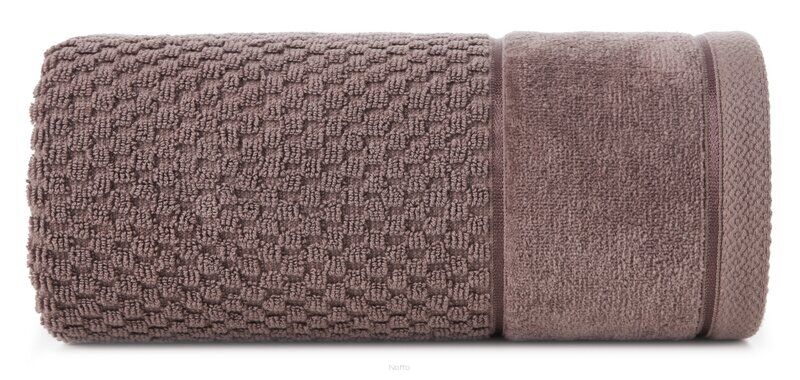 Ręcznik bawełniany 30x50 FRIDA jasny brąz z fakturą kosteczki i szeroką welurową bordiurą