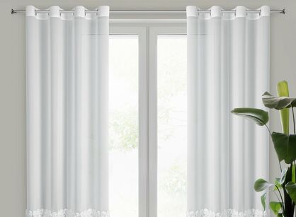 Firana na przelotkach 140x250 ROSES 7 Eva Minge biała z szyfonu aplikacja róż 3D