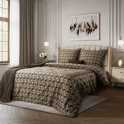 Pościel z makosatyny 160x200 REINA 52 ciemny brąz z wzorem geometrycznym z kolekcji Reina Line