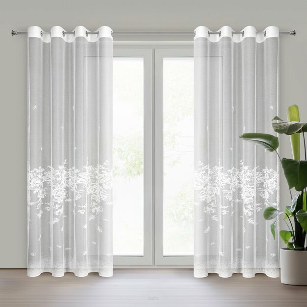 Firana na przelotkach 140x250 ALEXIA biała żakardowa wzór roślinny