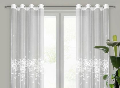 Firana na przelotkach 140x250 ALEXIA biała żakardowa wzór roślinny