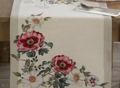 Bieżnik gobelinowy 45x140 4039 naturalny z nadrukiem kwiatowym