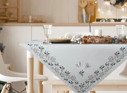 Nakładka świąteczna 100x100 1313 gobelinowa z szenili naturalna zielona wzór świąteczny