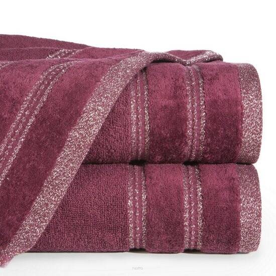 Ręcznik bawełniany 50x90 GLORY 1 bordowy z welurową bordiurą i srebrną nicią