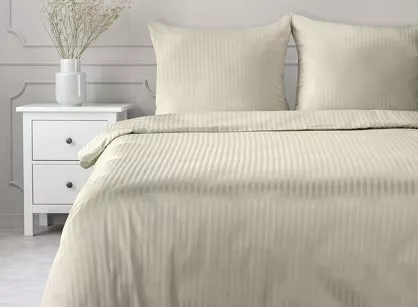 Pościel satynowa 220x200 VERA jednokolorowa gładka beżowa w prążki