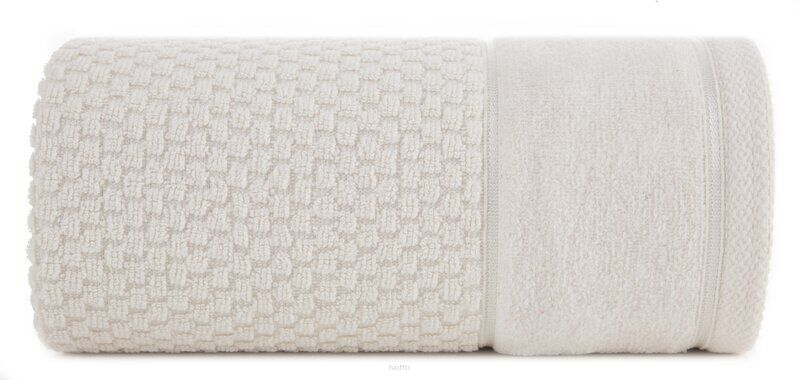 Ręcznik bawełniany 50x90 FRIDA kremowy z fakturą kosteczki i szeroką welurową bordiurą