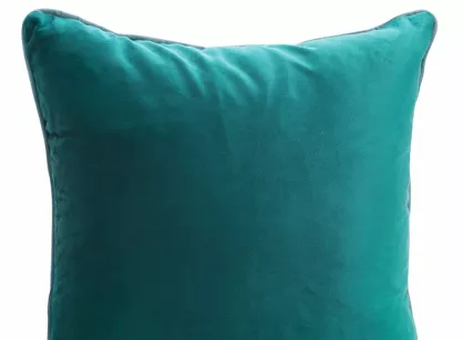 Poszewka welwetowa jednokolorowa 40x40 MEL ciemny turkus z ozdobną morską wypustką
