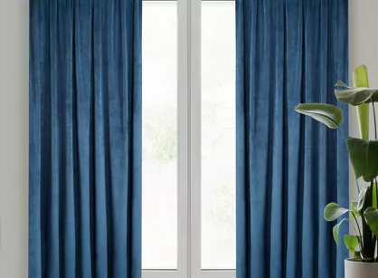 Zasłona gotowa na taśmie 140x270 MELANIE welwetowa granatowa o aksamitnej strukturze