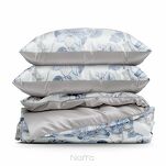 Pościel z makosatyny 220x200 PREMIUM 34 biała jasny niebieski kwiatowy wzór Premium - 7