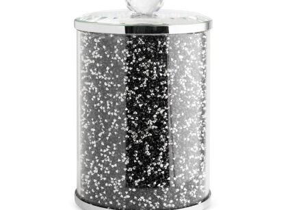 Pojemnik dekoracyjny fi 10x17 VENTOSA srebrny czarny z kryształkami
